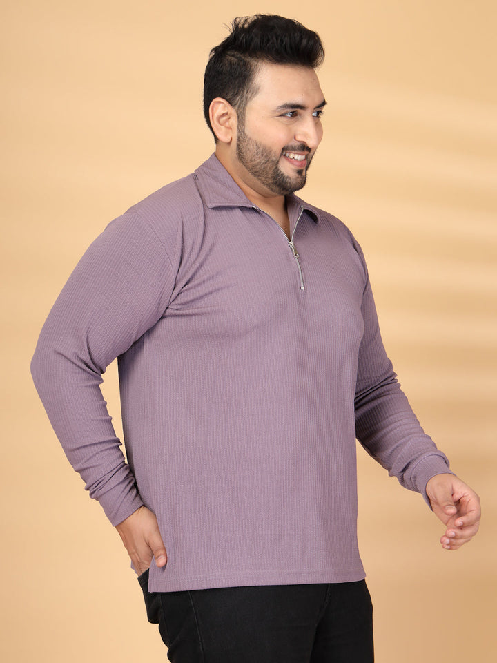 Plus Size Self Design Polo Collar Long Sleeves T-shirt
