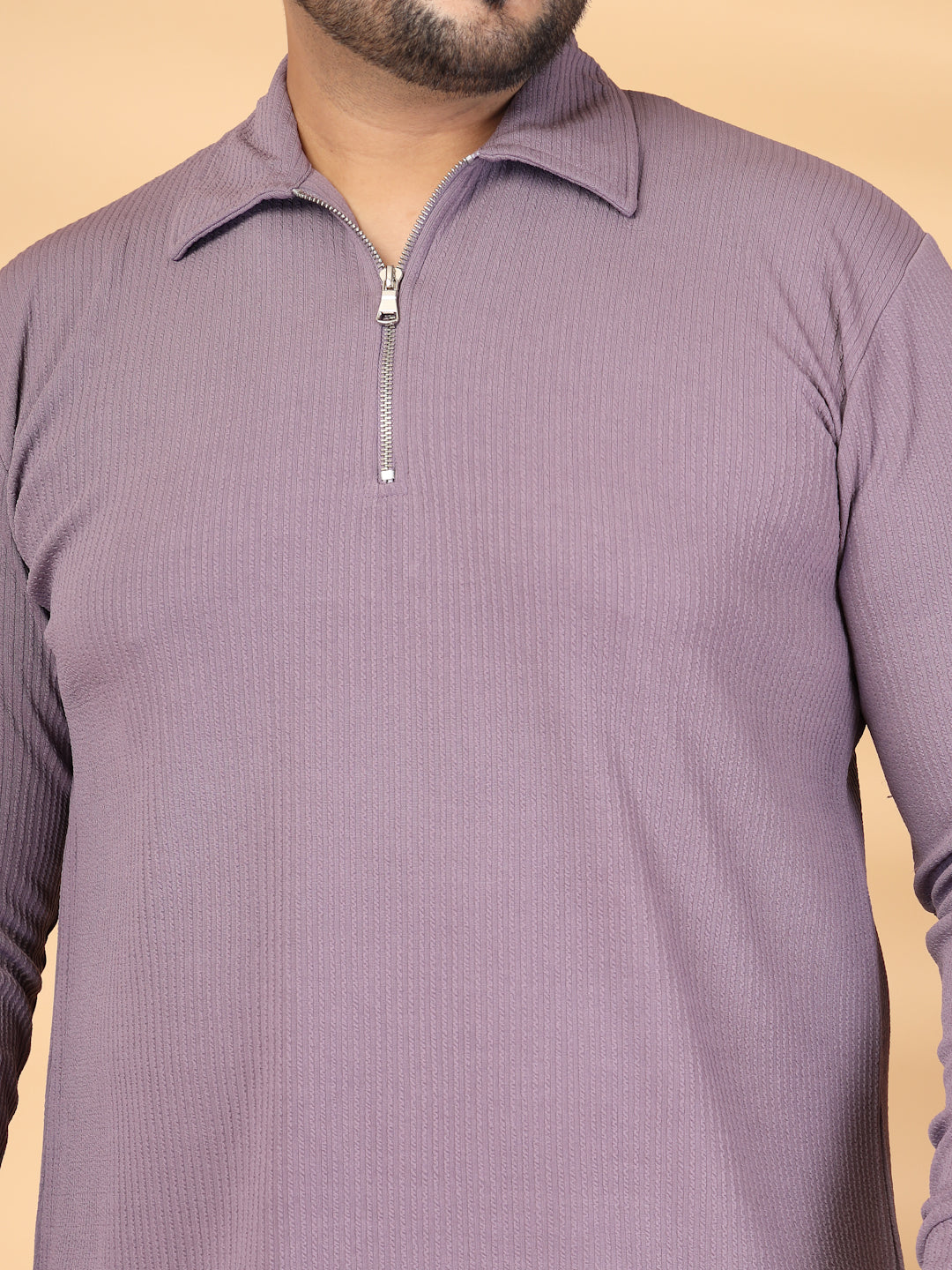 Plus Size Self Design Polo Collar Long Sleeves T-shirt