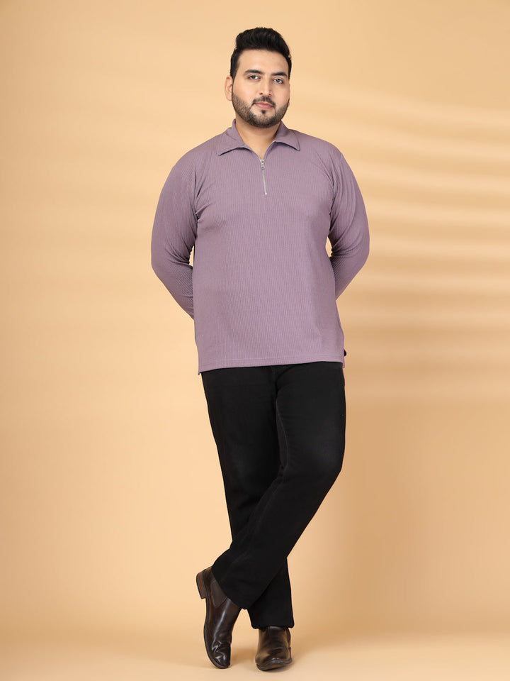 Plus Size Self Design Polo Collar Long Sleeves T-shirt