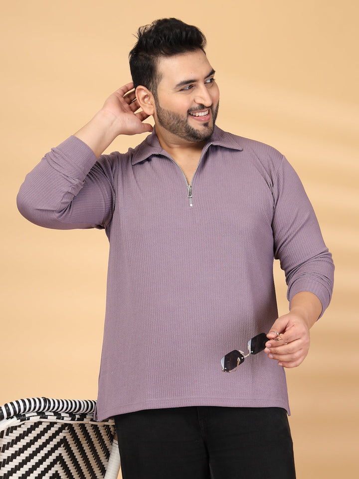 Plus Size Self Design Polo Collar Long Sleeves T-shirt