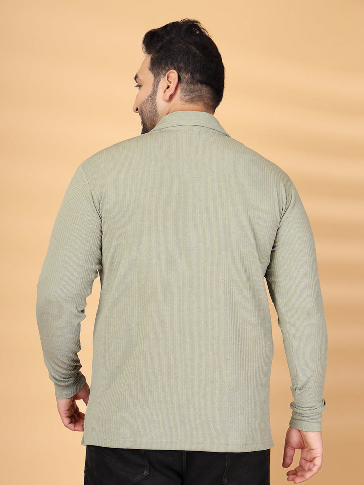 Plus Size Men Self Design Polo Collar T-shirt