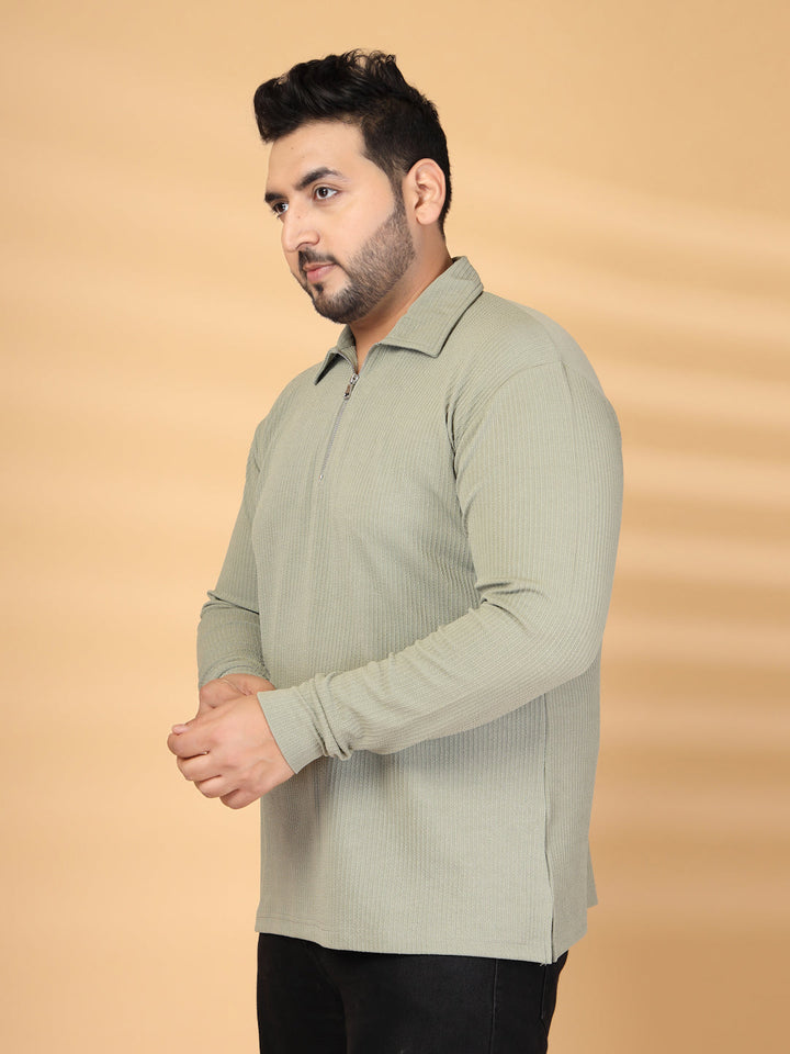 Plus Size Men Self Design Polo Collar T-shirt