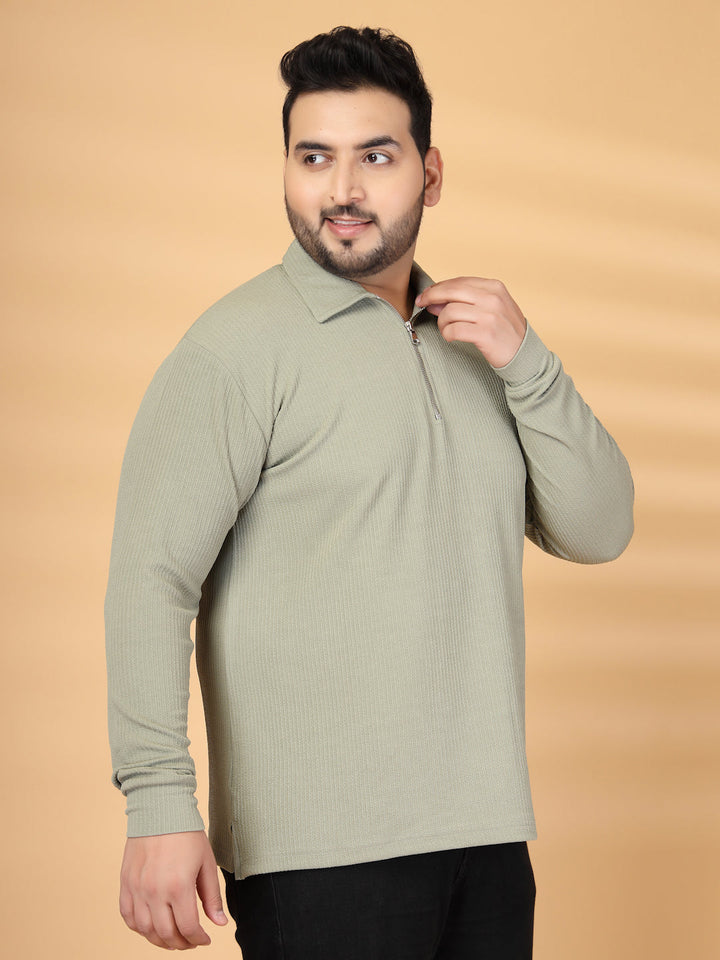 Plus Size Men Self Design Polo Collar T-shirt
