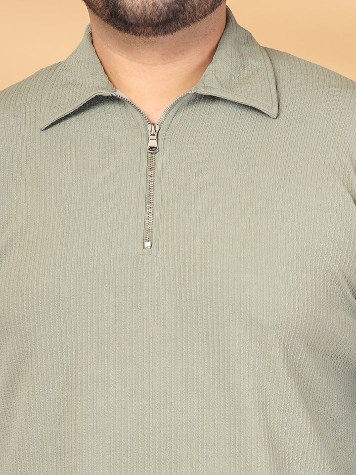 Plus Size Men Self Design Polo Collar T-shirt