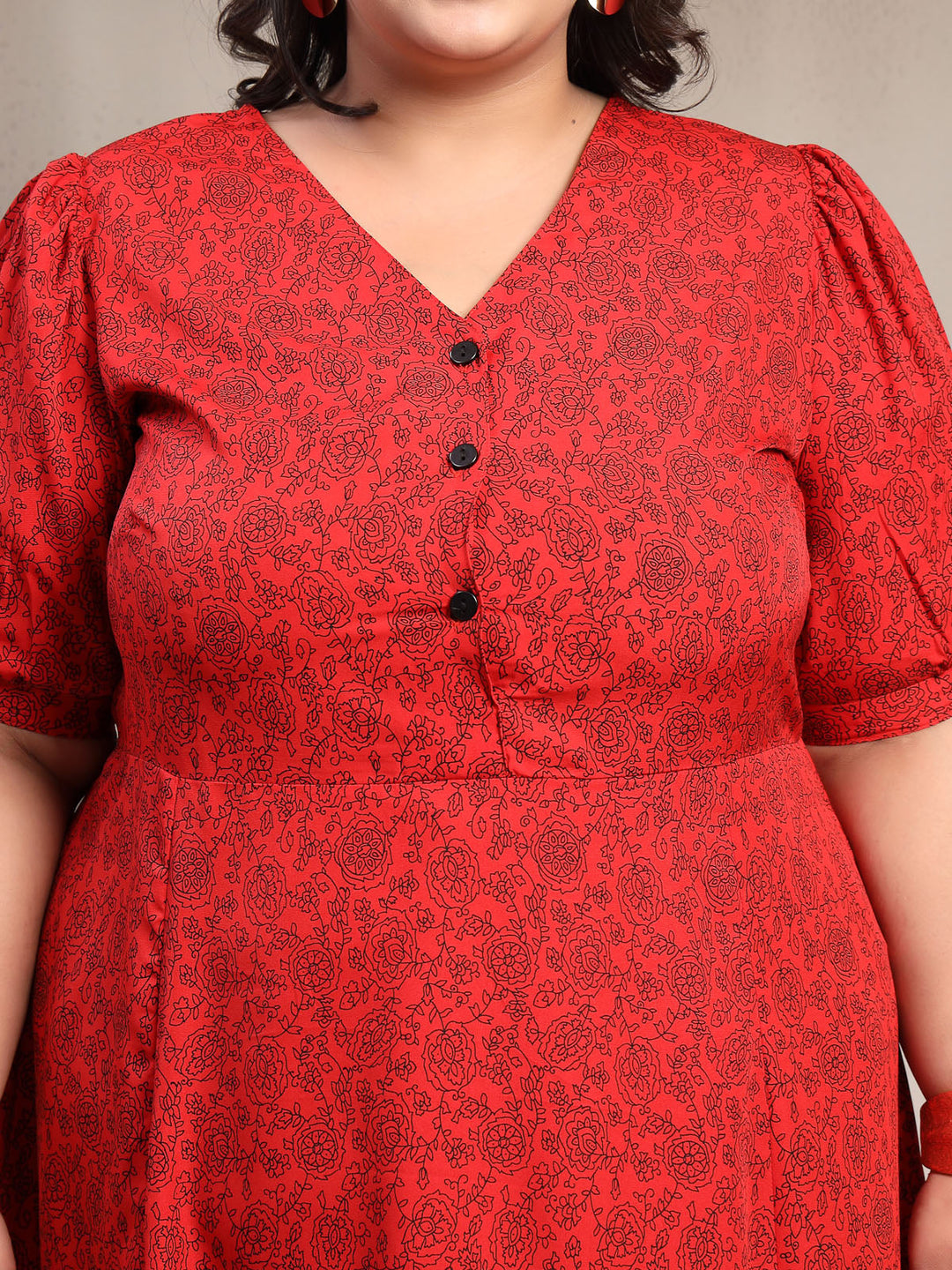 Plus Size Women Red Floral Paisley Print Midi Dress