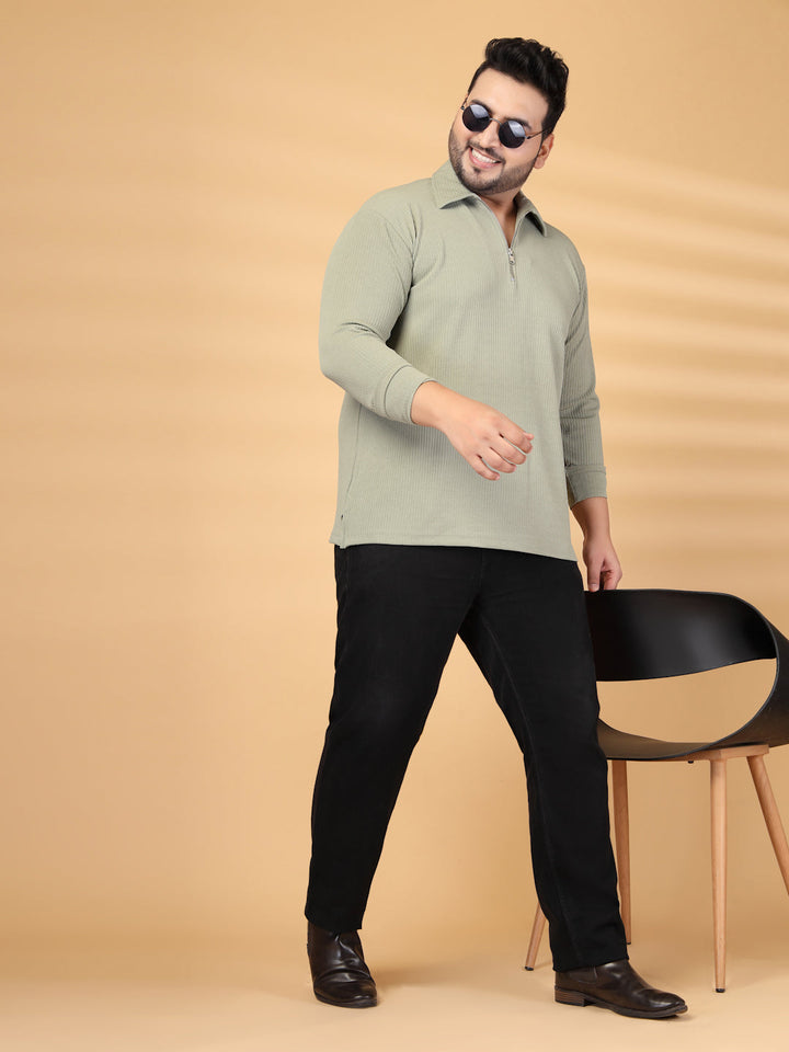 Plus Size Men Self Design Polo Collar T-shirt