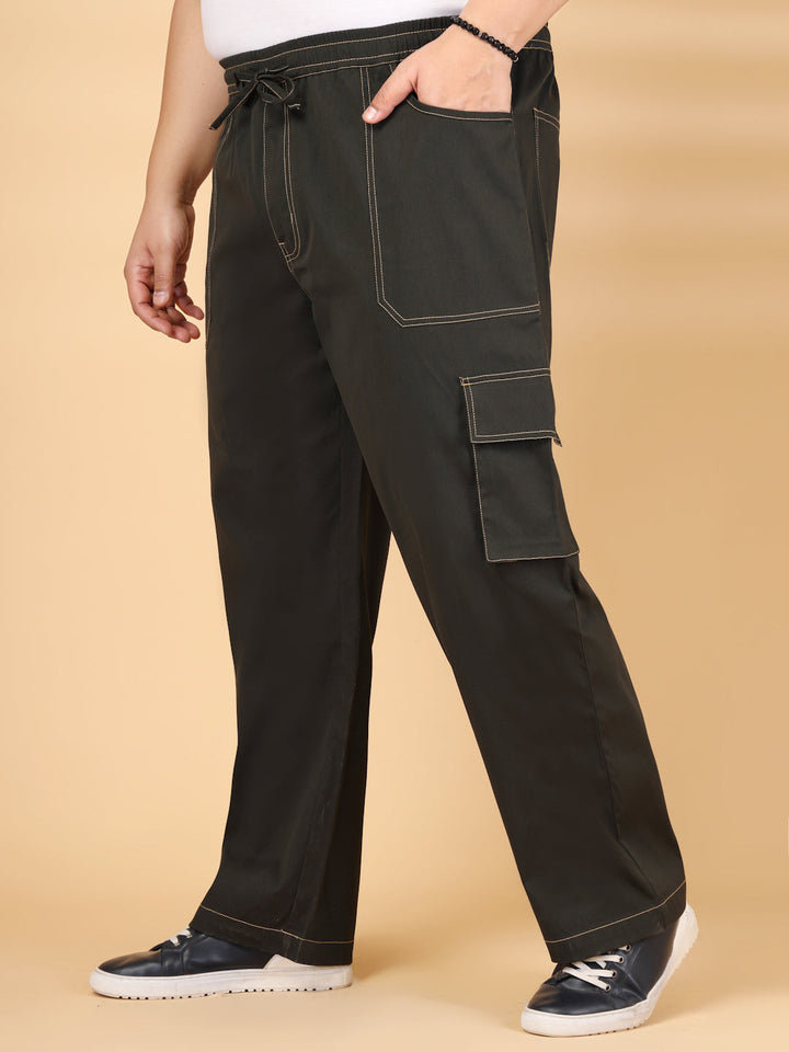 Plus Size Men's Cotton Solid Black Cargo