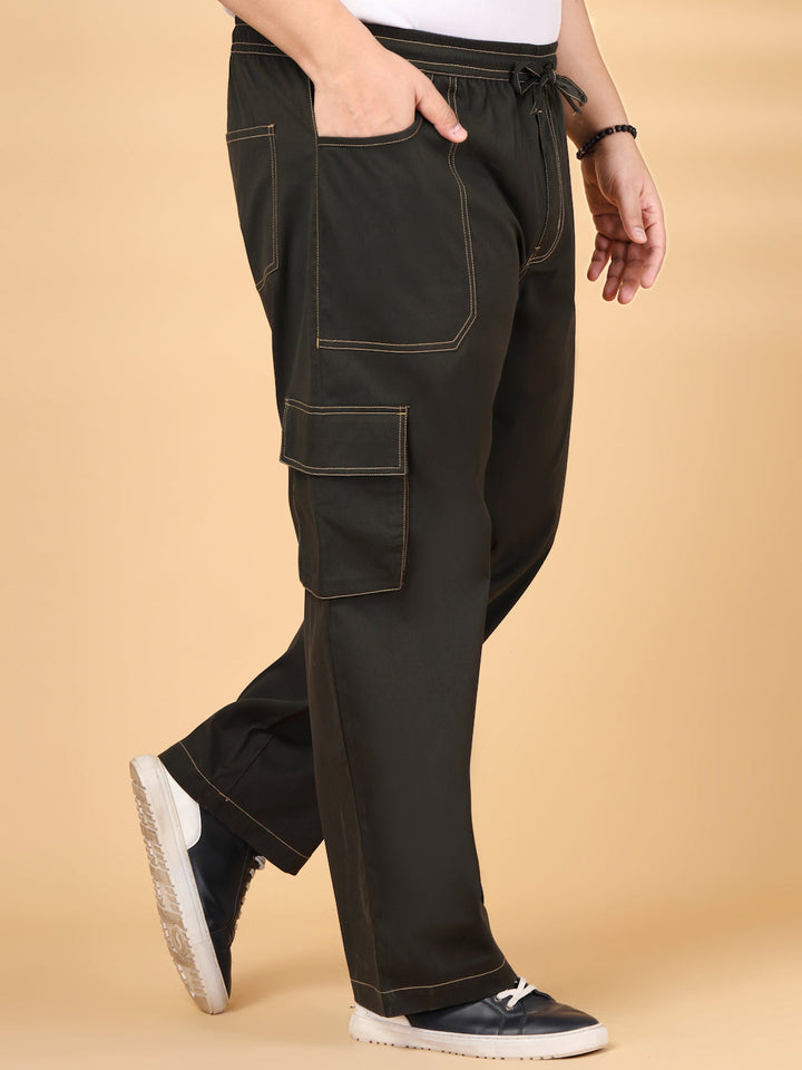 Plus Size Men's Cotton Solid Black Cargo