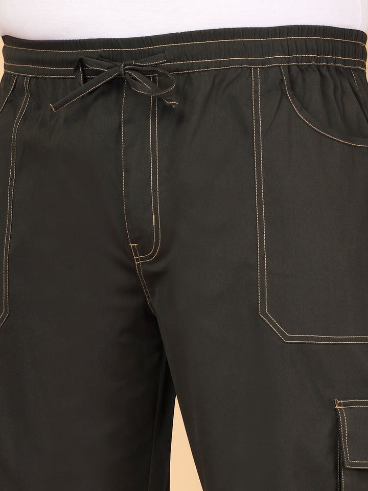 Plus Size Men's Cotton Solid Black Cargo