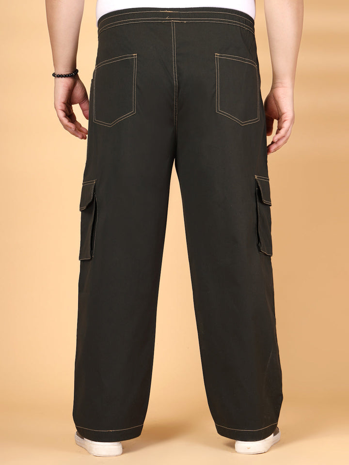 Plus Size Men's Cotton Solid Black Cargo