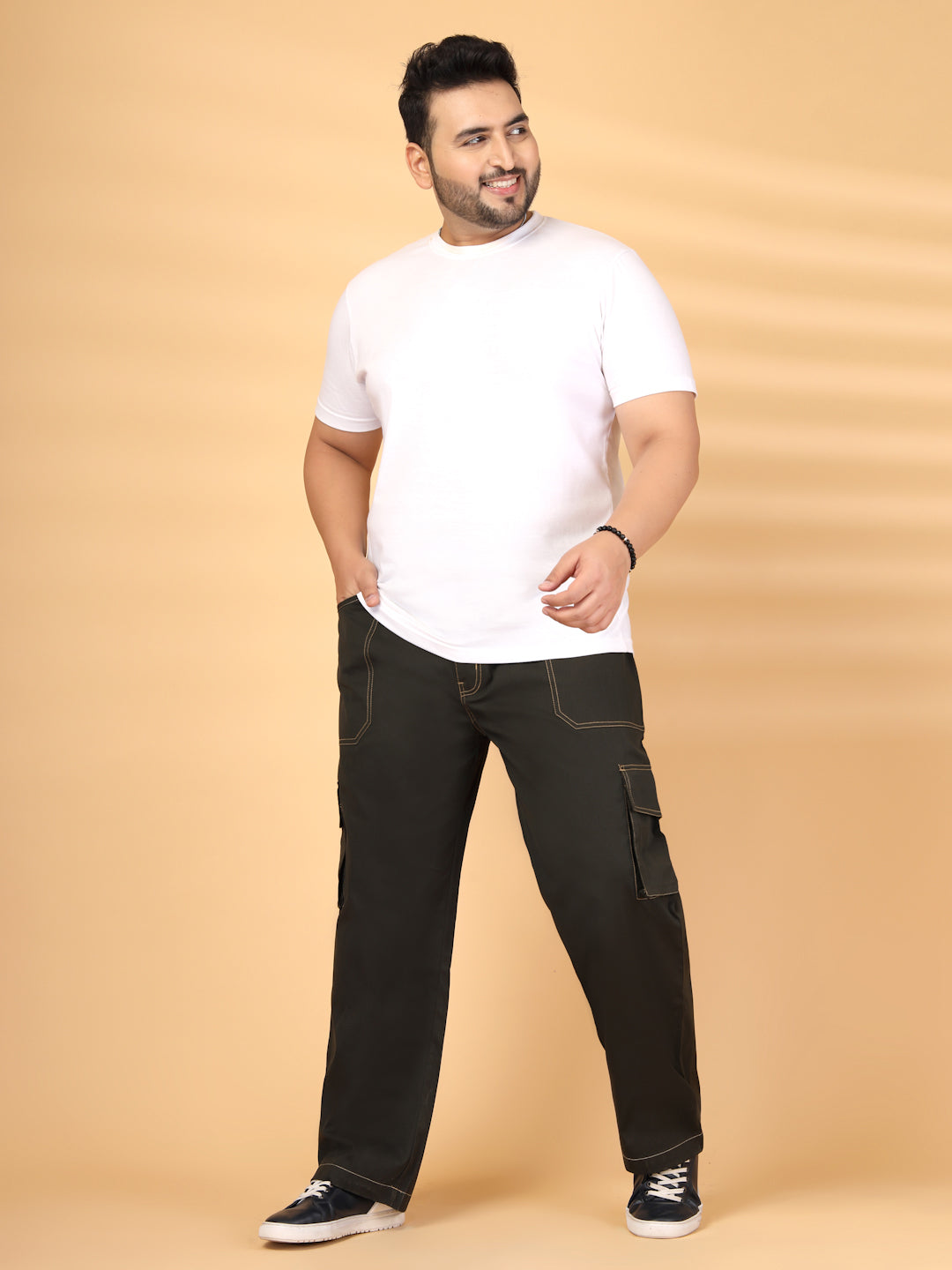 Plus Size Men's Cotton Solid Black Cargo