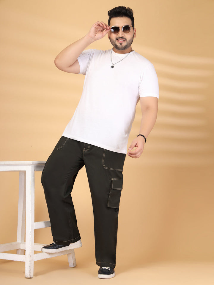 Plus Size Men's Cotton Solid Black Cargo