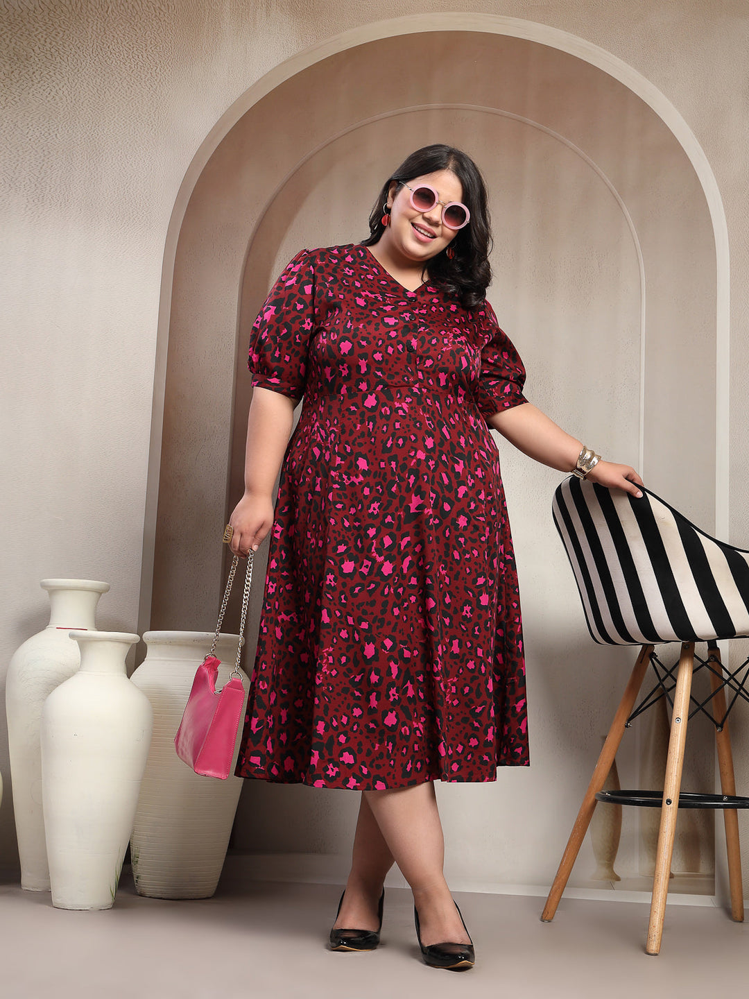 Plus Size Women Floral Print Maxi Dress