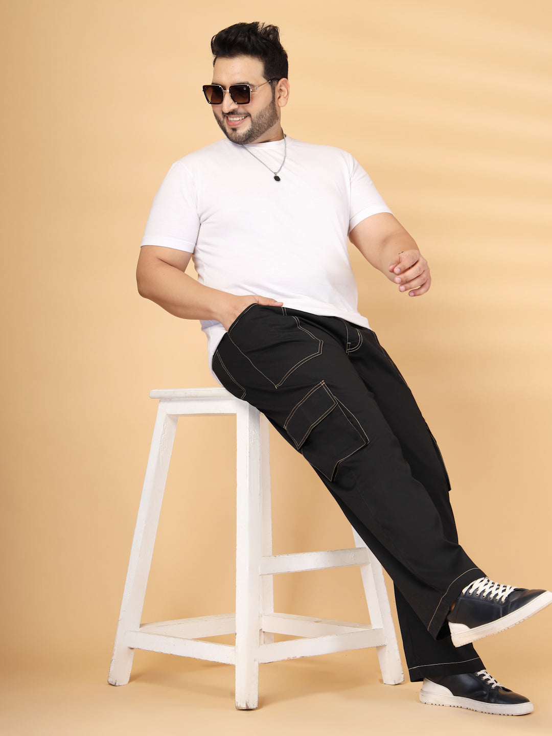 Plus Size Men's Black Baggy Oversized Cargo Pant