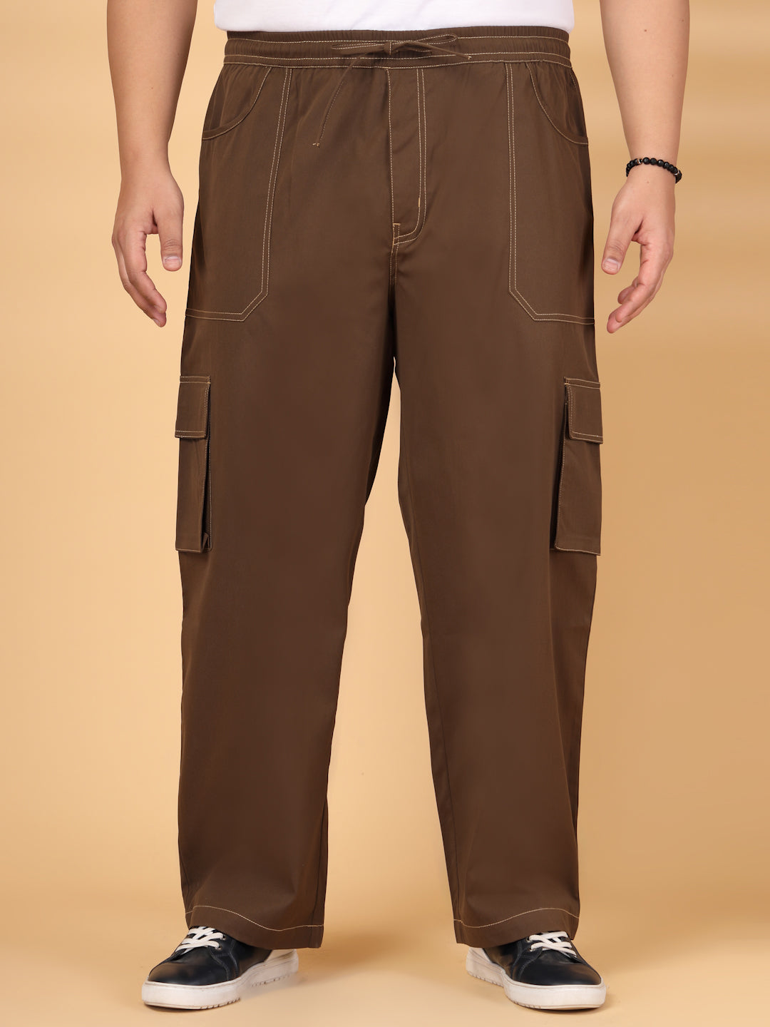Plus Size Men Regular Fit Mid-Rise Plain Cotton Cargos