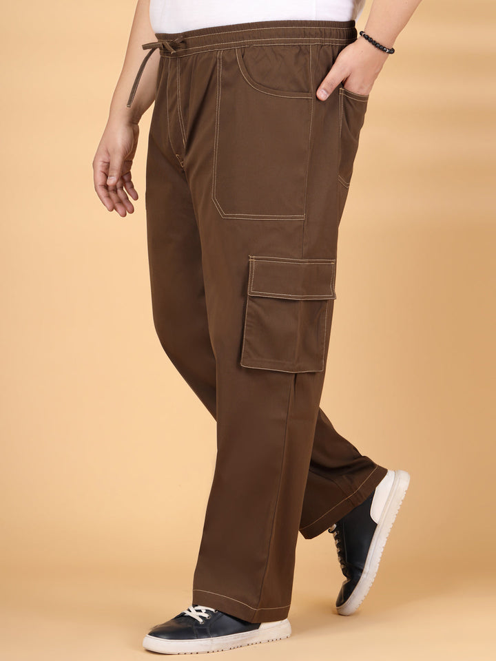 Plus Size Men Regular Fit Mid-Rise Plain Cotton Cargos