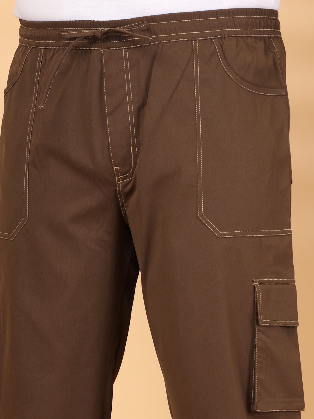 Plus Size Men Regular Fit Mid-Rise Plain Cotton Cargos