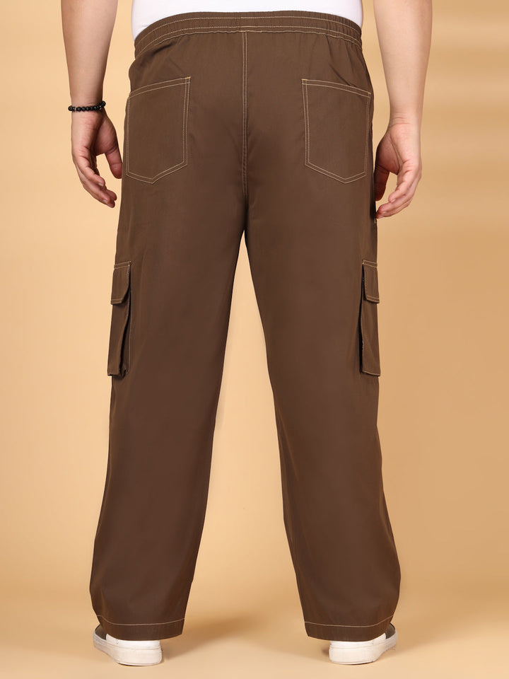 Plus Size Men Regular Fit Mid-Rise Plain Cotton Cargos