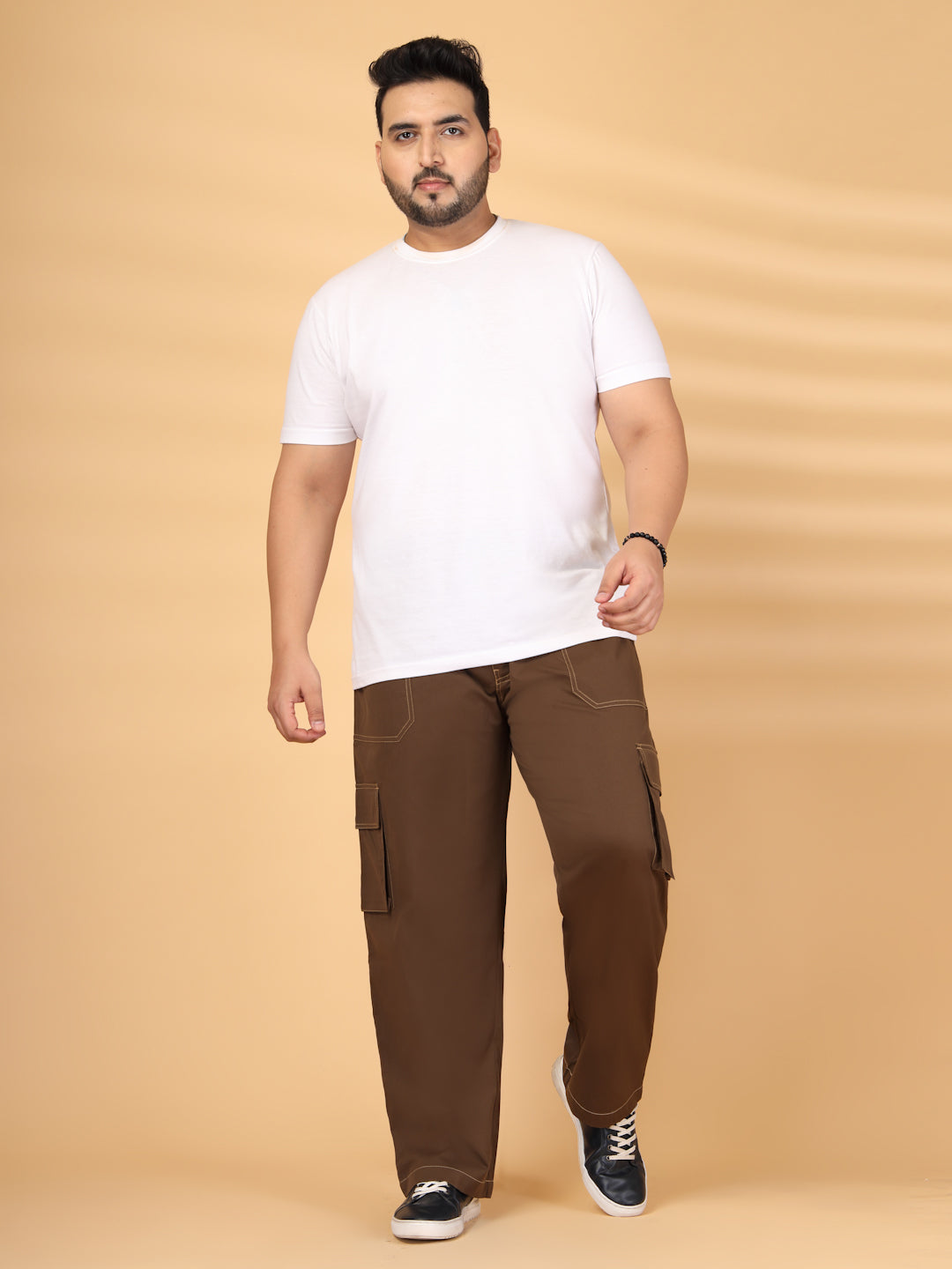 Plus Size Men Regular Fit Mid-Rise Plain Cotton Cargos