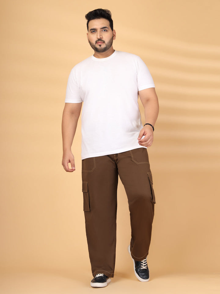 Plus Size Men Regular Fit Mid-Rise Plain Cotton Cargos