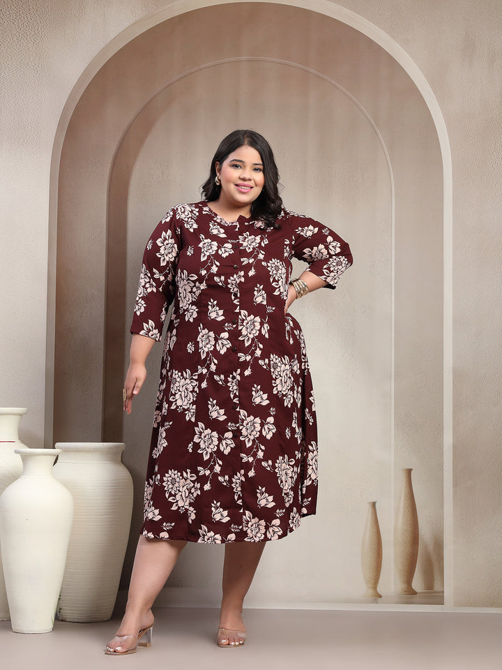 Plus Size Printed Fit & Flare Dress