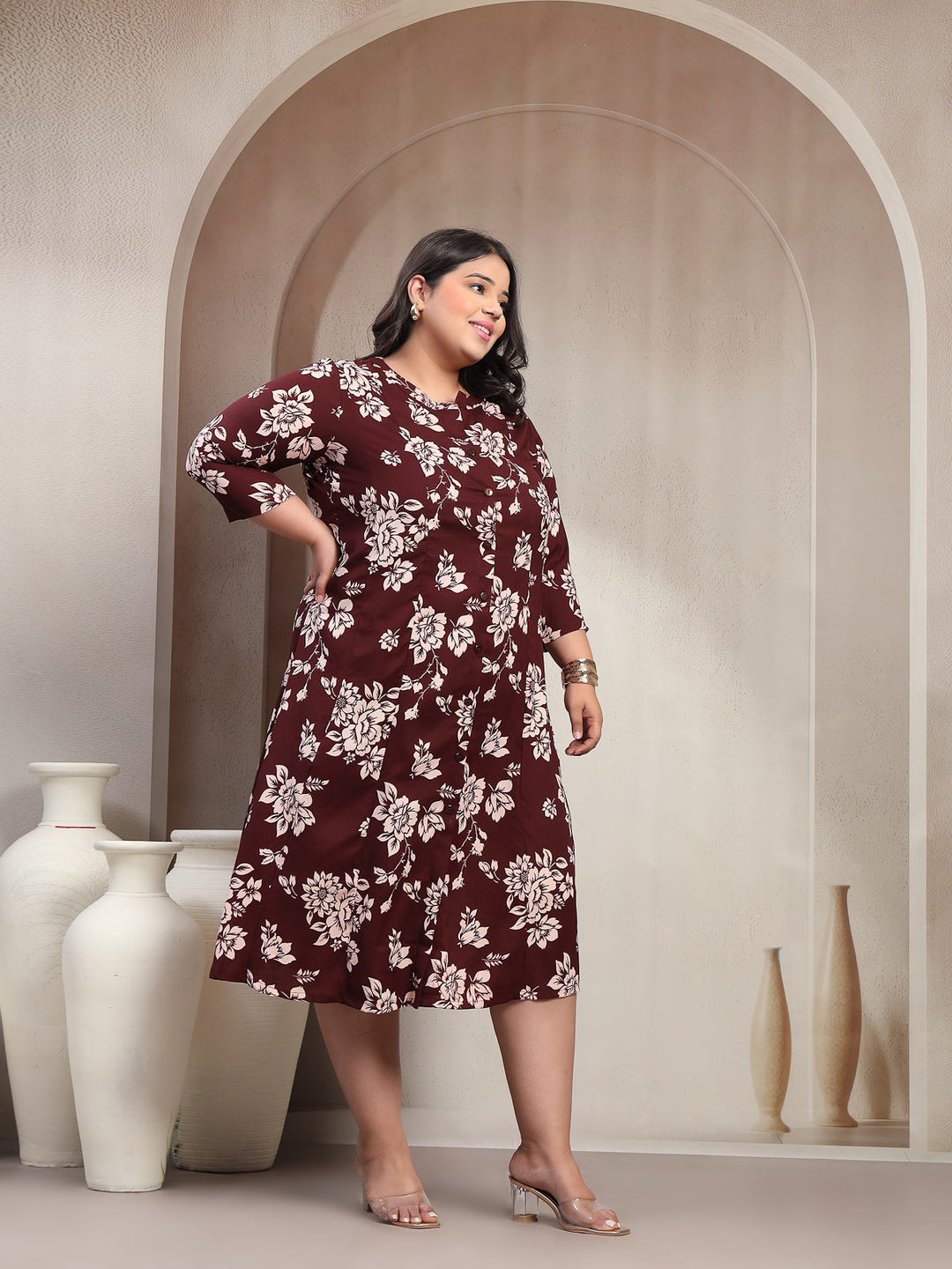Plus Size Printed Fit & Flare Dress