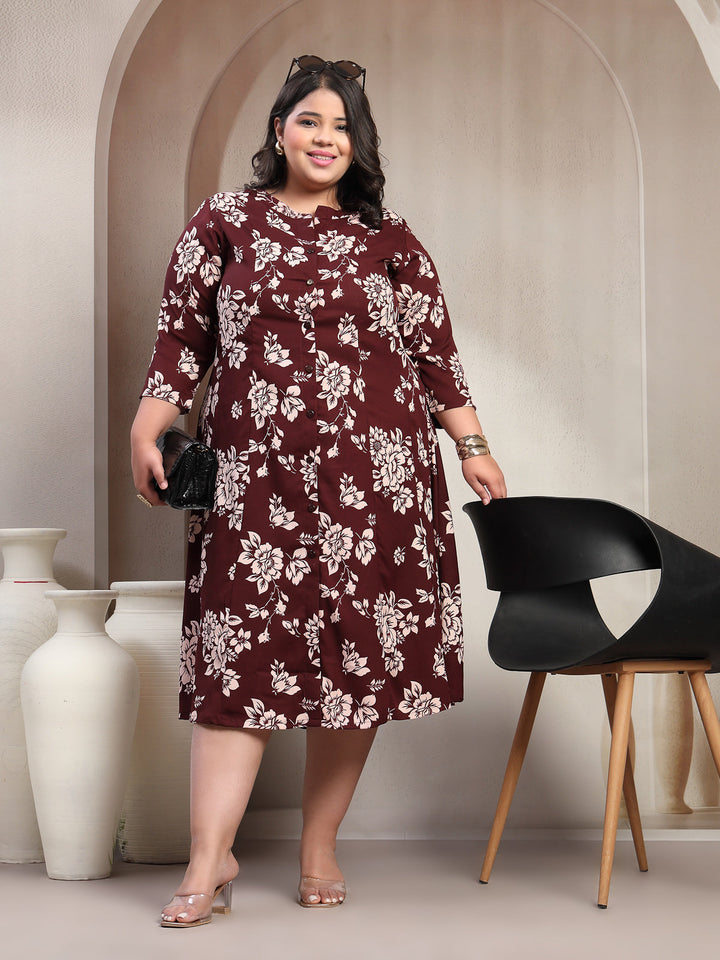 Plus Size Printed Fit & Flare Dress