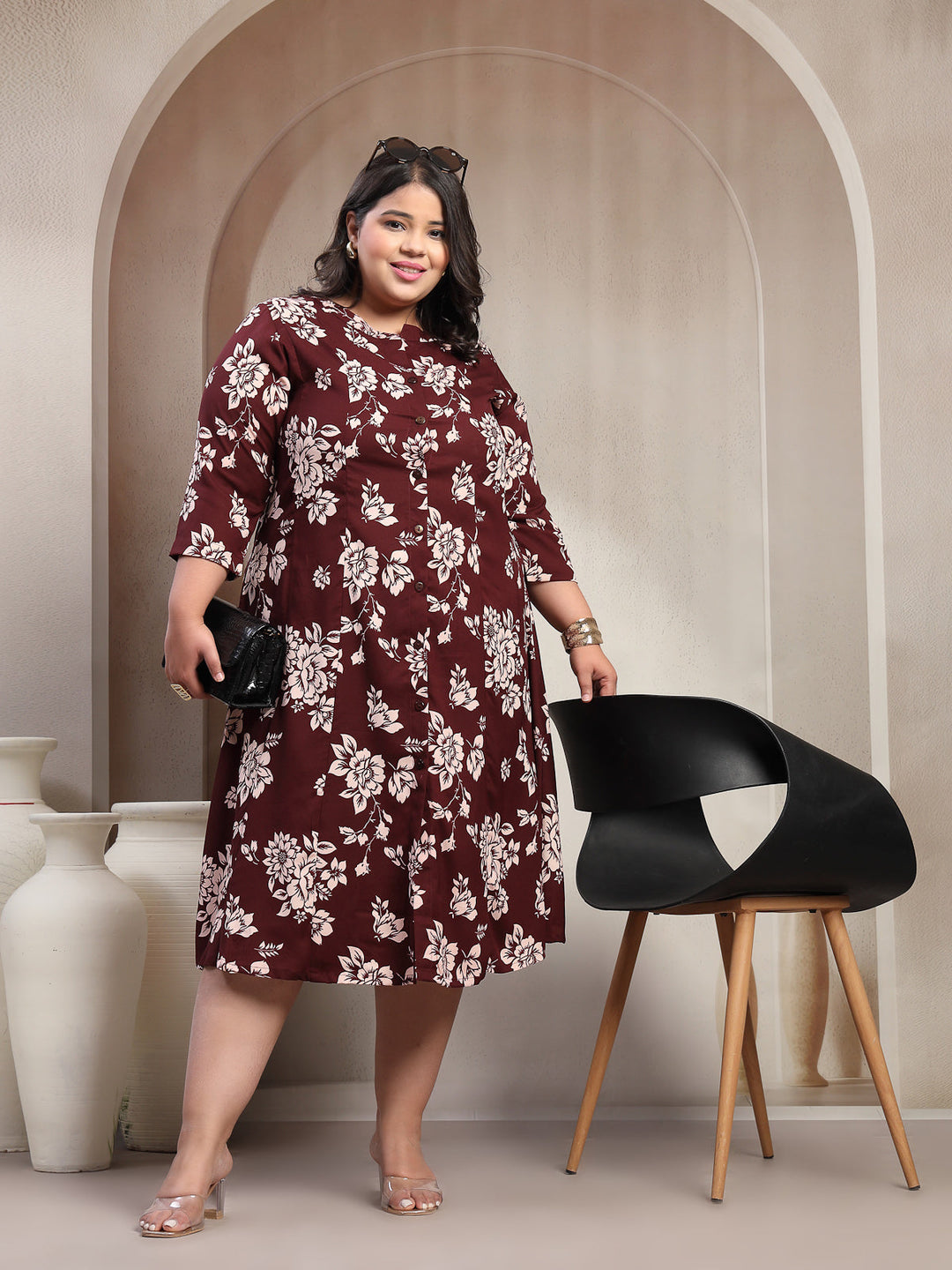 Plus Size Printed Fit & Flare Dress