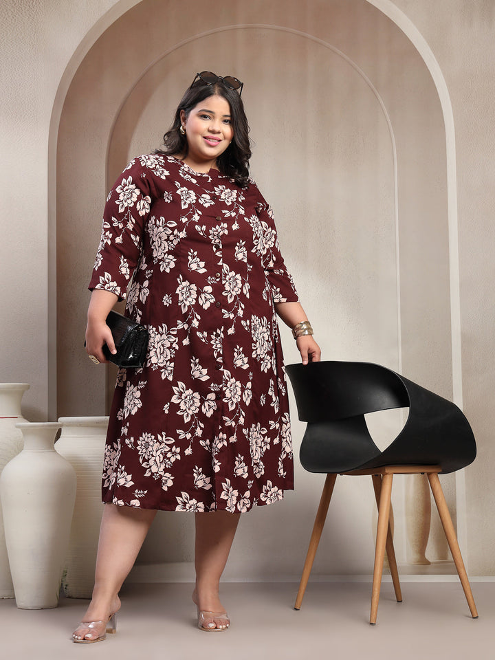 Plus Size Printed Fit & Flare Dress