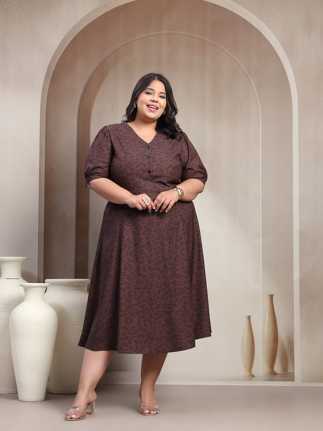 Plus Size Printed Fit & Flare Dress