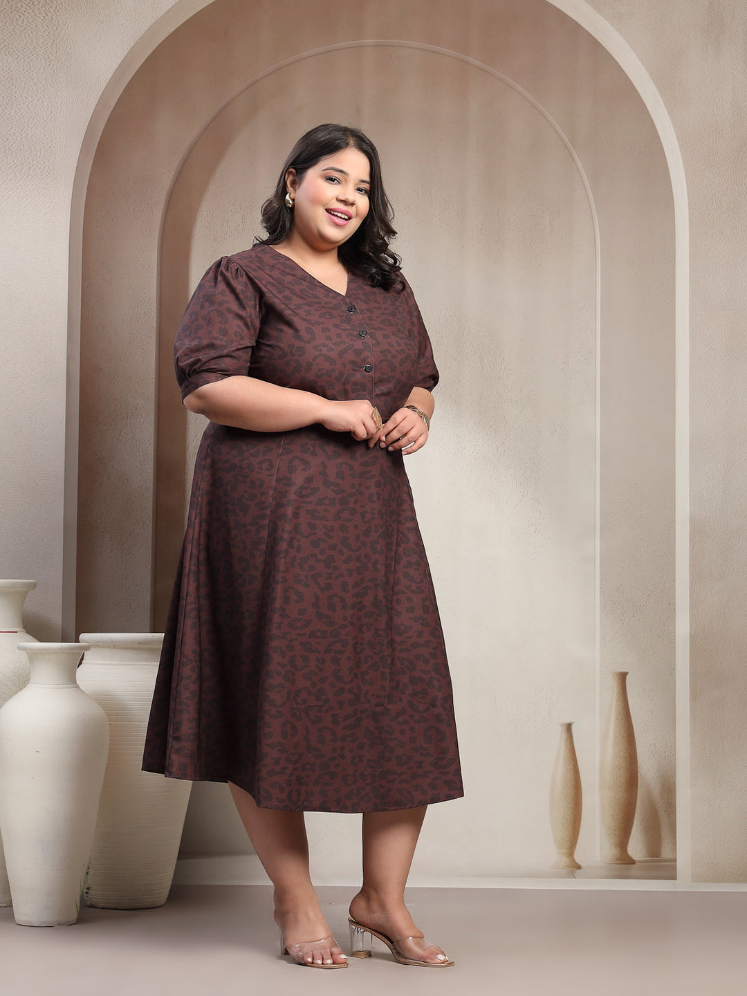 Plus Size Printed Fit & Flare Dress