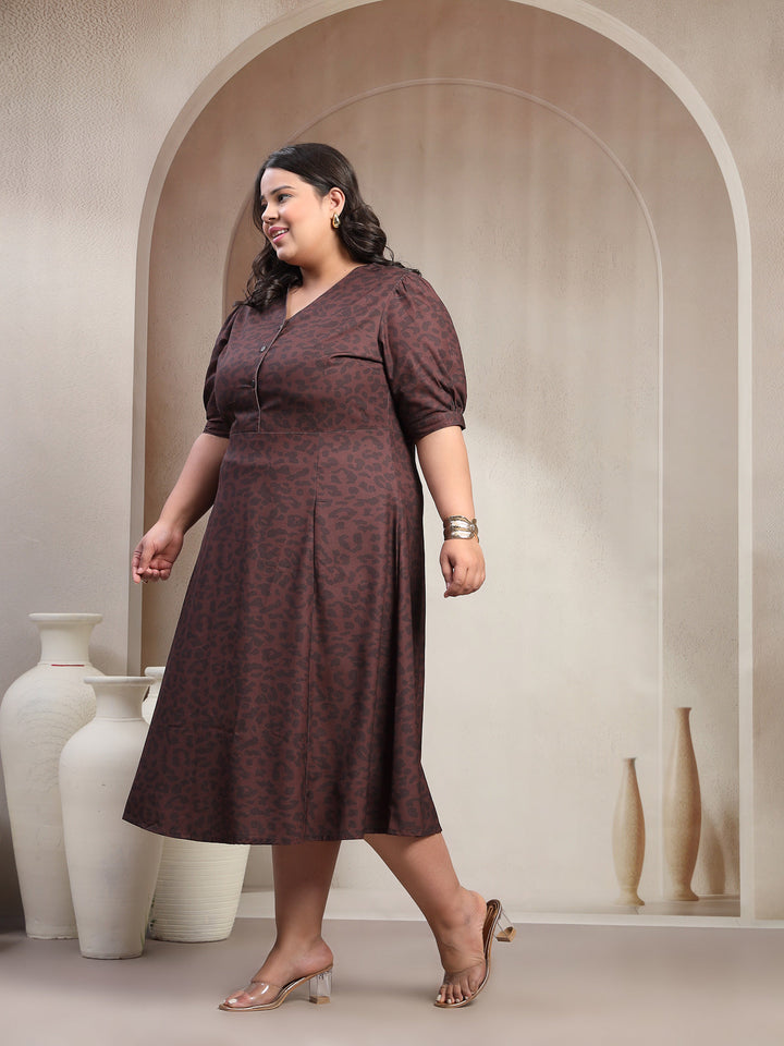 Plus Size Printed Fit & Flare Dress