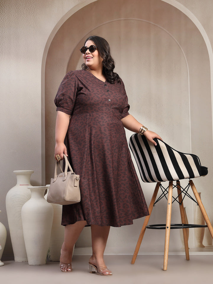 Plus Size Printed Fit & Flare Dress