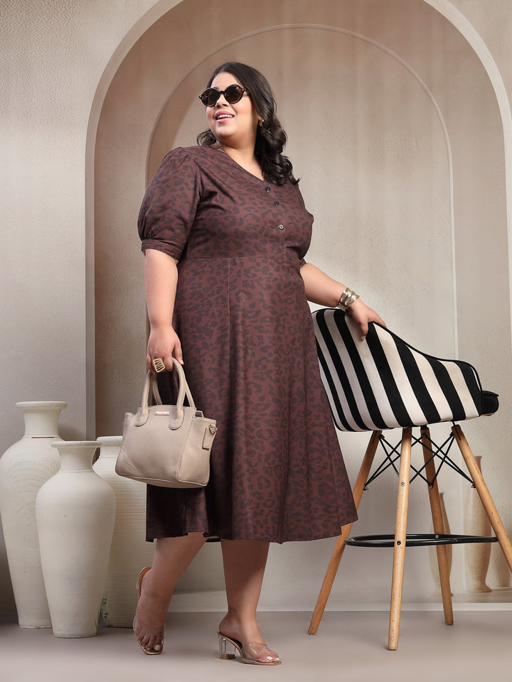 Plus Size Printed Fit & Flare Dress