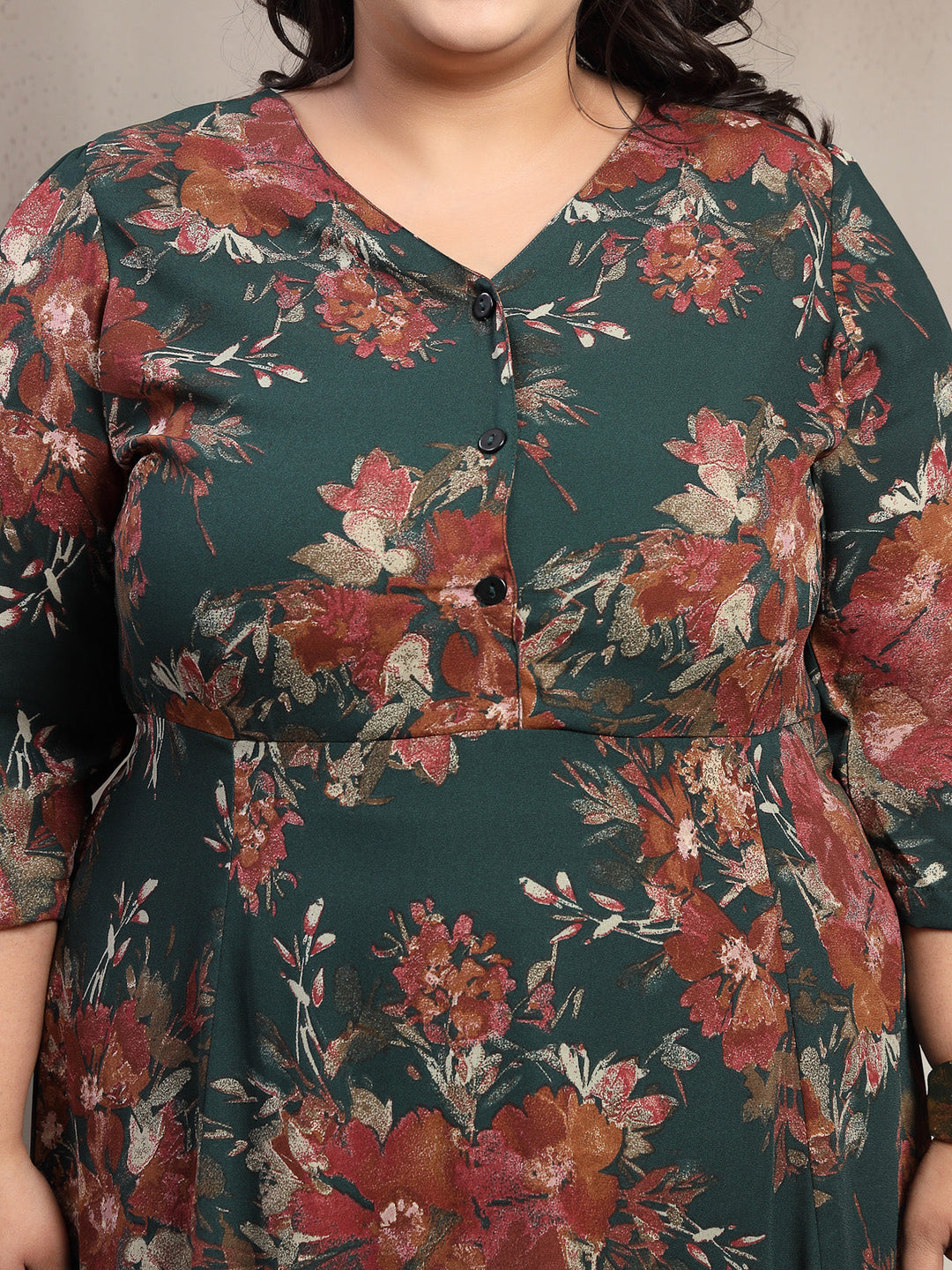 Plus Size Floral Print A-Line Midi Dress