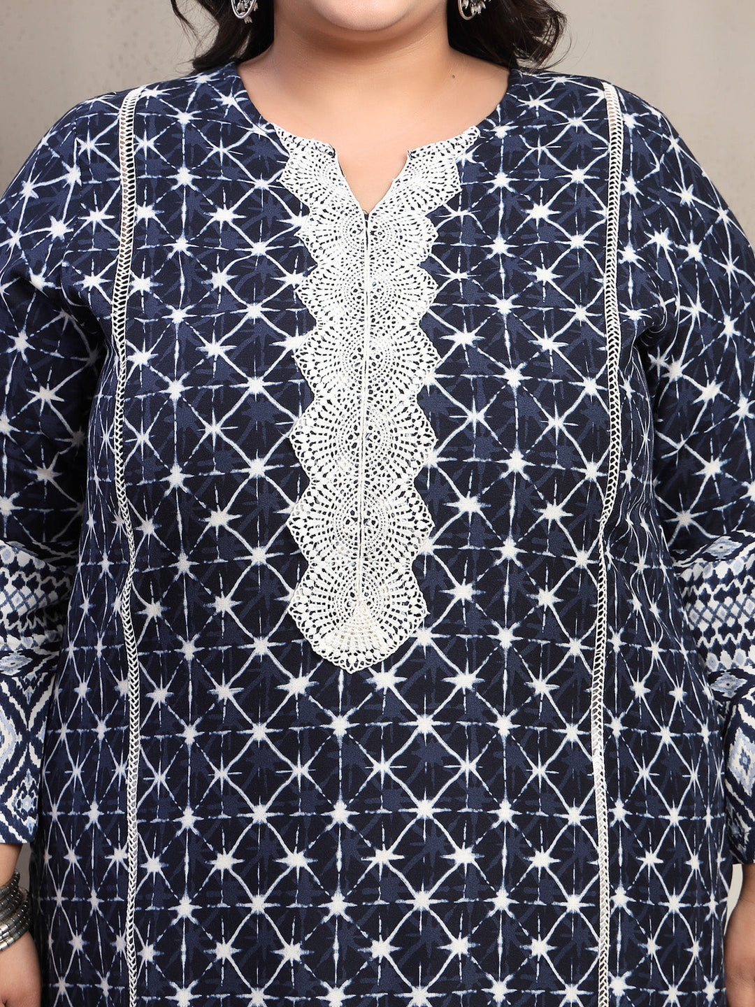 Plus Size Dk Blue Floral Printed Viscose Rayon kurta