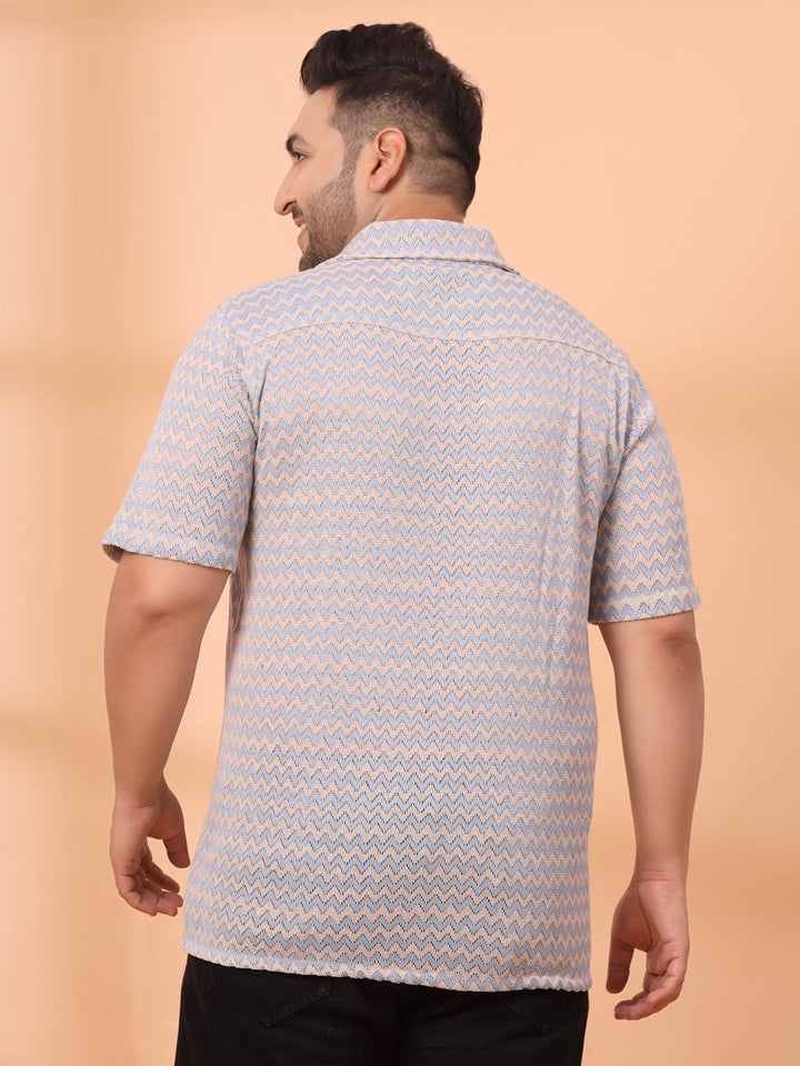 Plus Size Cuban Collar Crochet Resist Shirt