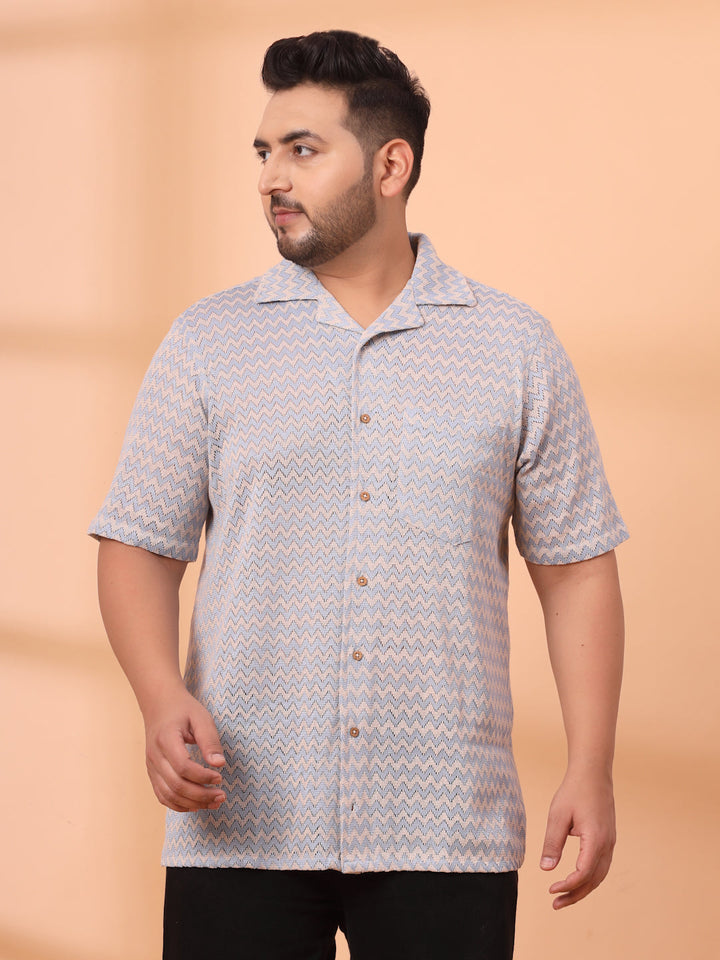 Plus Size Cuban Collar Crochet Resist Shirt