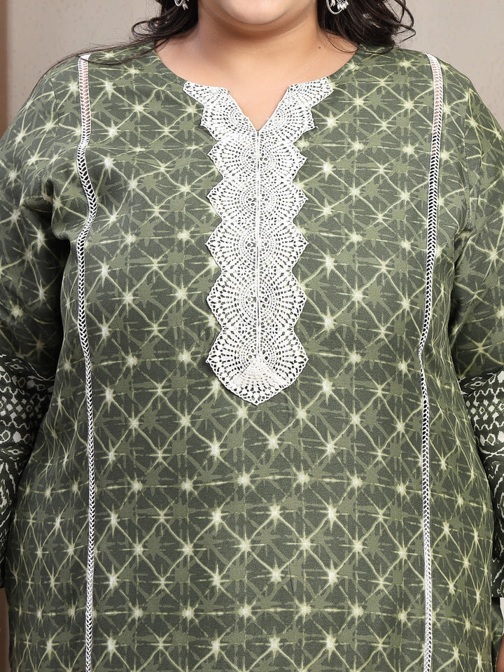 Plus Size Green Floral Printed Viscose Rayon Kurta