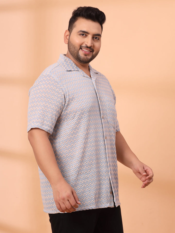 Plus Size Cuban Collar Crochet Resist Shirt