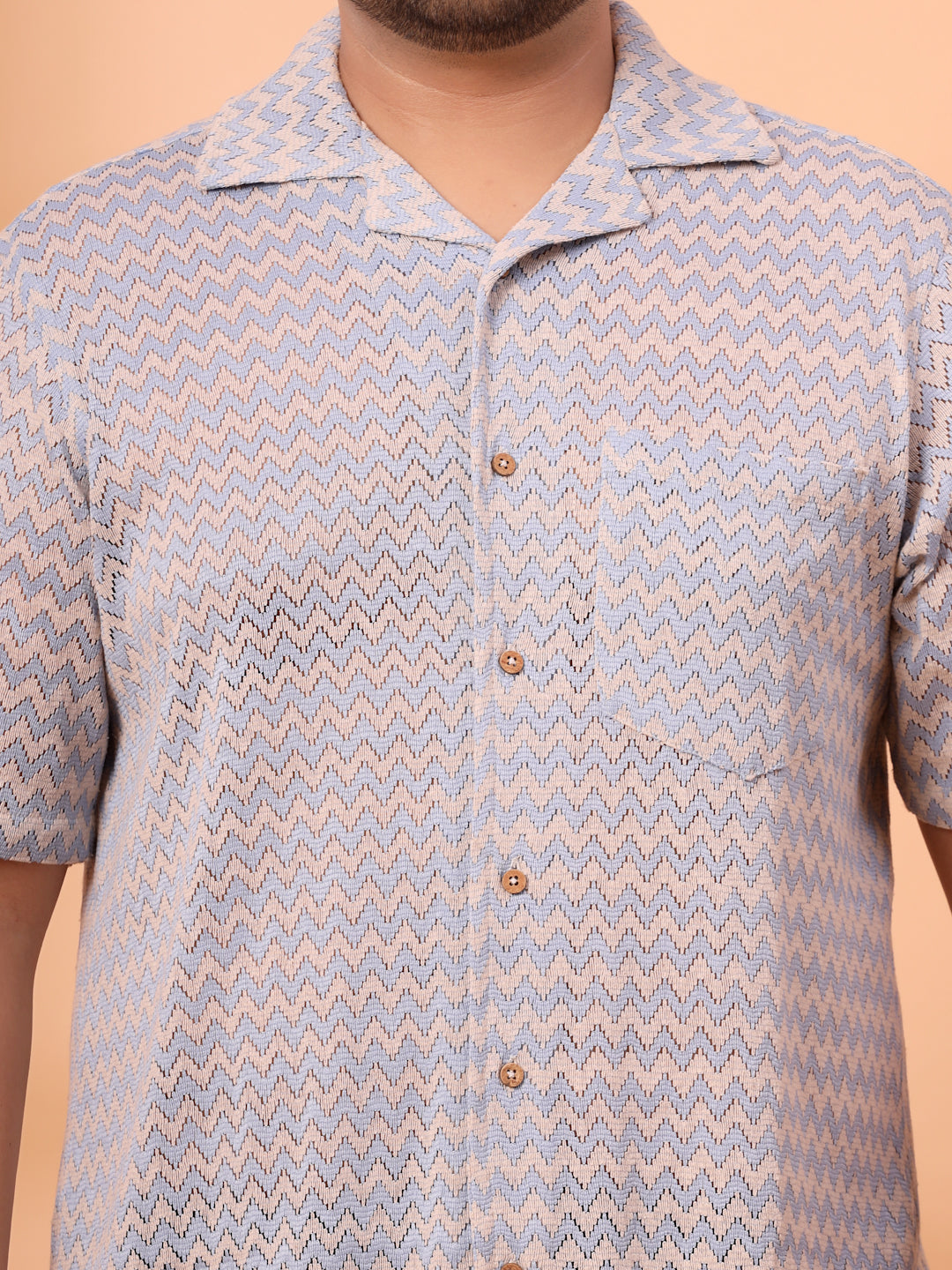 Plus Size Cuban Collar Crochet Resist Shirt