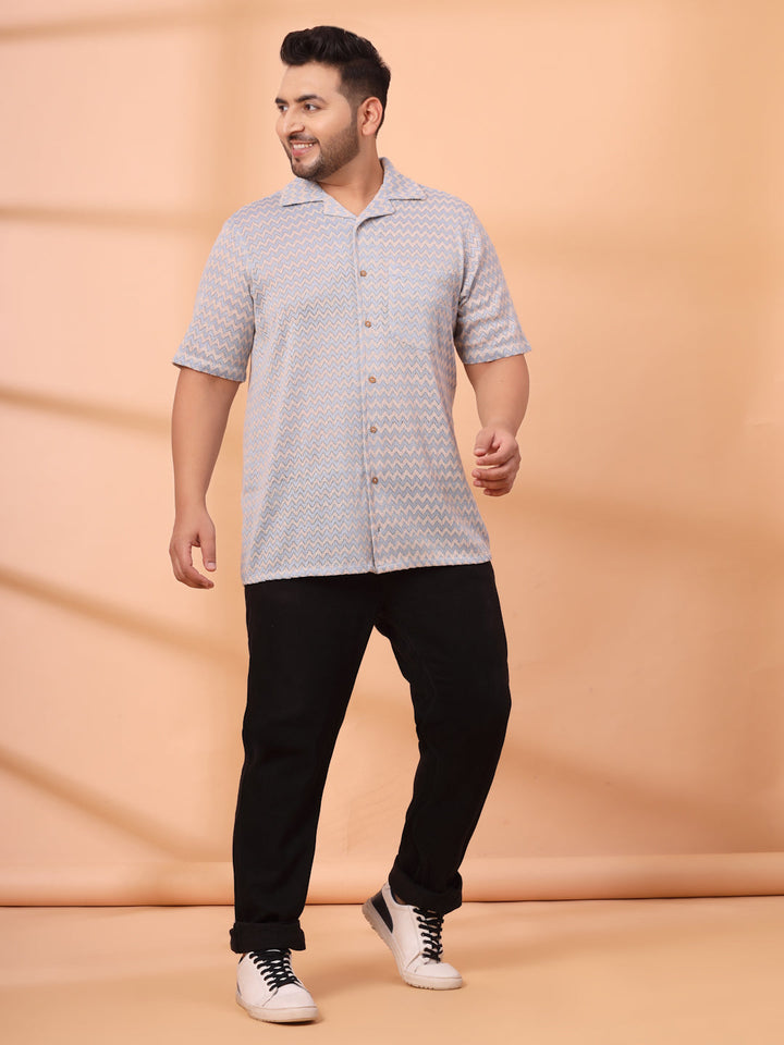 Plus Size Cuban Collar Crochet Resist Shirt