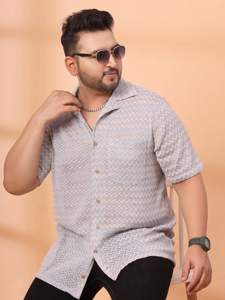 Plus Size Cuban Collar Crochet Resist Shirt
