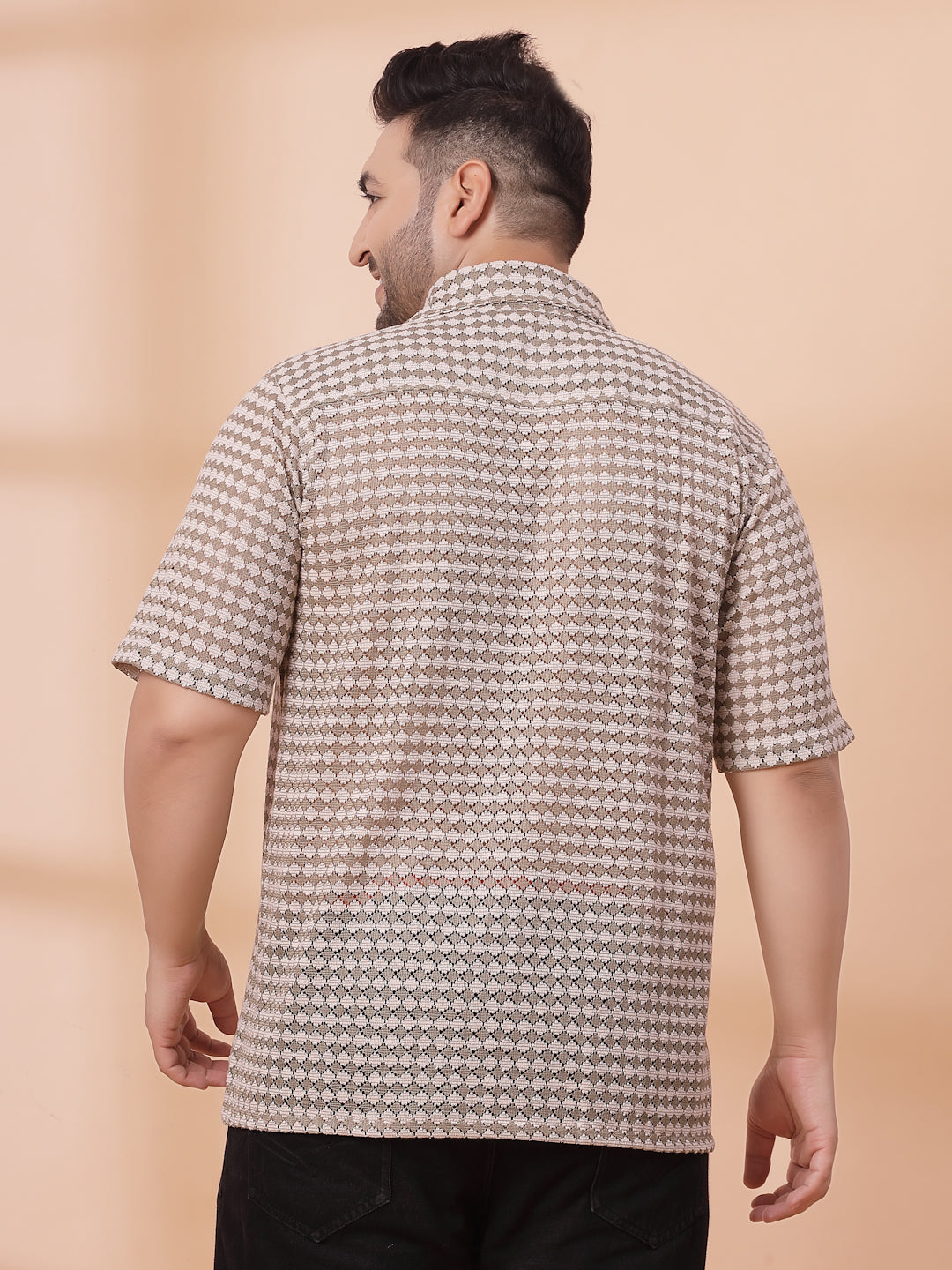 Plus Size Cuban Collar Crochet Resist Shirt