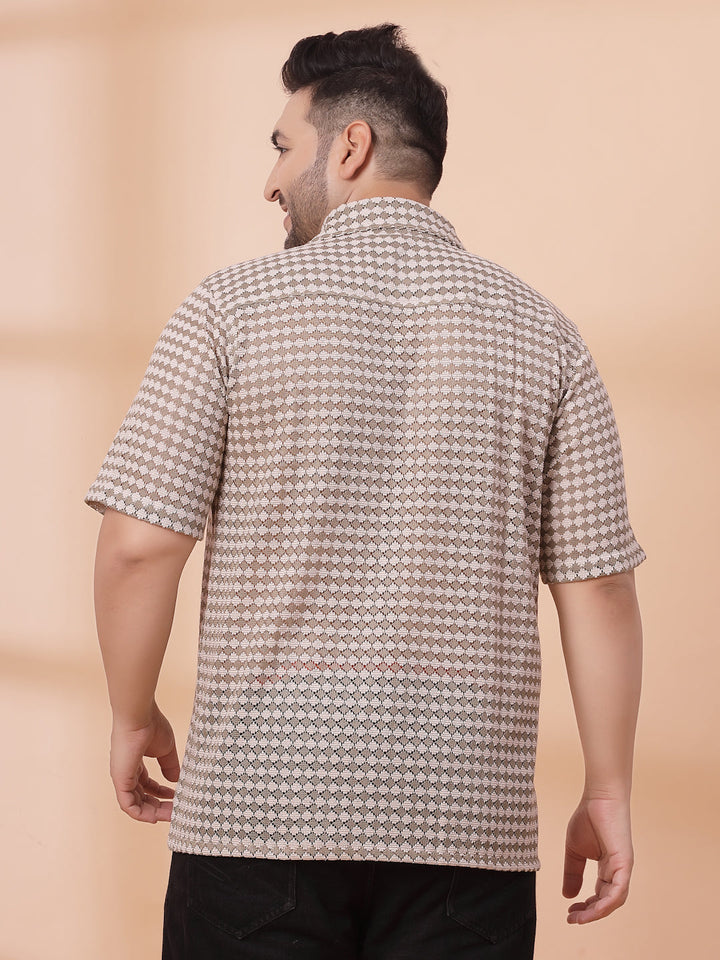 Plus Size Cuban Collar Crochet Resist Shirt
