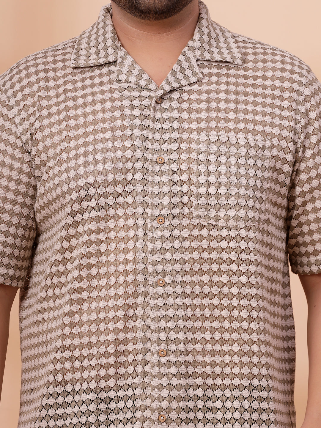 Plus Size Cuban Collar Crochet Resist Shirt
