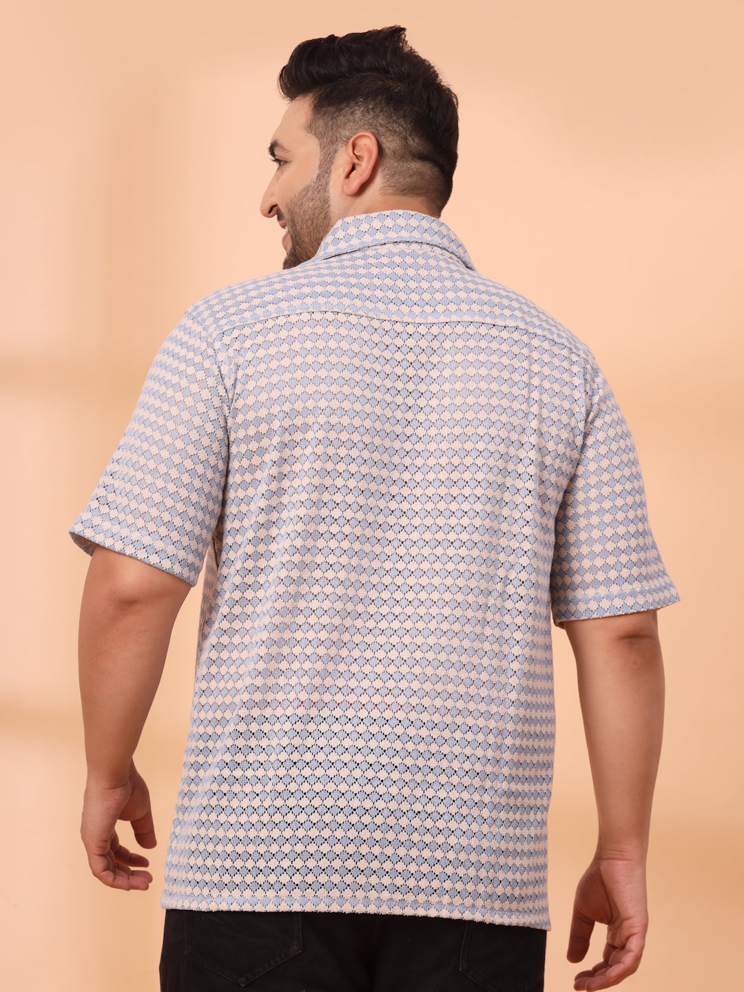 Plus Size Cuban Collar Crochet Resist Shirt
