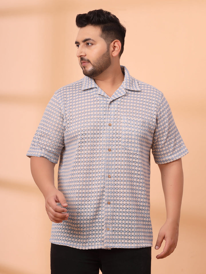 Plus Size Cuban Collar Crochet Resist Shirt
