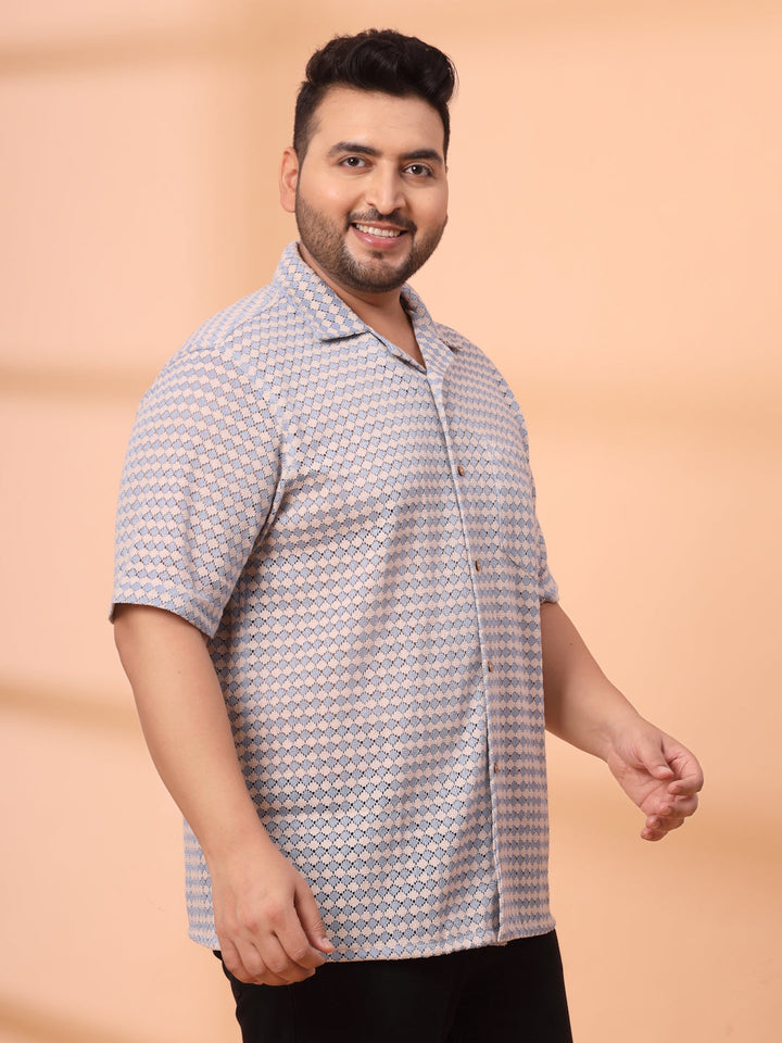 Plus Size Cuban Collar Crochet Resist Shirt