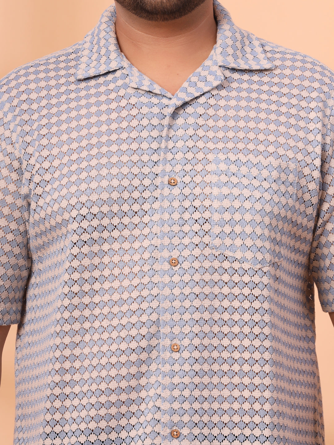 Plus Size Cuban Collar Crochet Resist Shirt